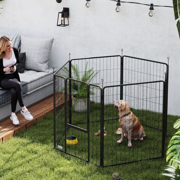 PawHut Recinto per Cani, 6 Pannelli h 100 cm, con Porta, per Interno ed Esterno Nero | Aosom Italy