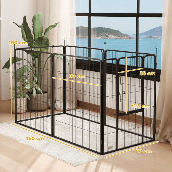PawHut Recinto per Cani, 6 Pannelli h 100 cm, con Porta, per Interno ed Esterno Nero | Aosom Italy
