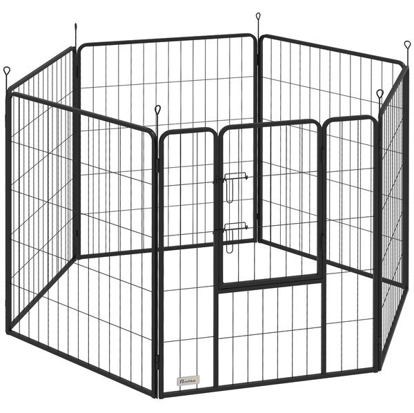 PawHut Recinto per Cani, 6 Pannelli h 100 cm, con Porta, per Interno ed Esterno Nero | Aosom Italy