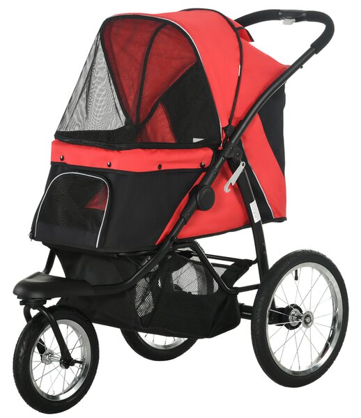 PawHut Passeggino per cani, pieghevole, parasole, finestre in rete, cestino portaoggetti, Rosso, 111 x 58 x 107 cm | Aosom Italy