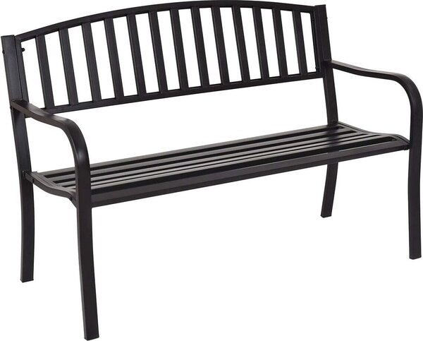 Panchina in acciaio KOMFOTTEU a 2 posti, panchina da giardino con schienale e braccioli, portante fino a 280 kg, panchina da giardino, balcone o terrazza, 127 x 60 x 87 cm, nera