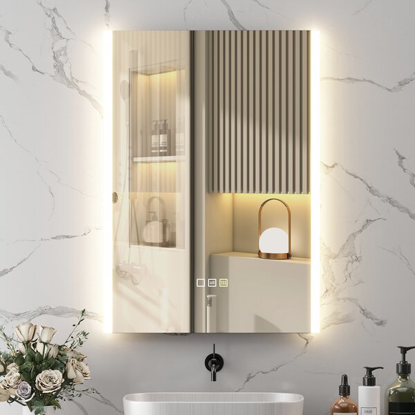HOMCOM Specchio da Bagno con Luce LED a 3 Colori e Funzione Memory, in Vetro Temperato, 70x50x3 cm, Argento | Aosom Italy
