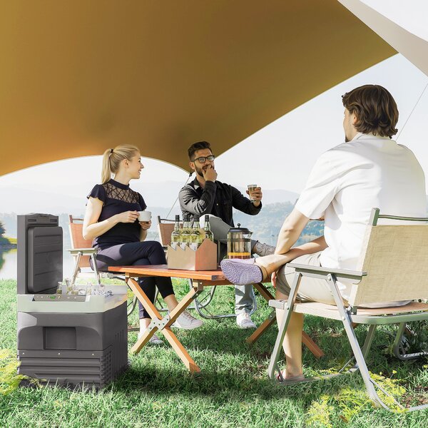 Outsunny 30 Litri Frigorifero Compressore Elettrico con Modalità ECO LED Collegamento Funzione di Mantenimento del Freddo Nero | Aosom Italy