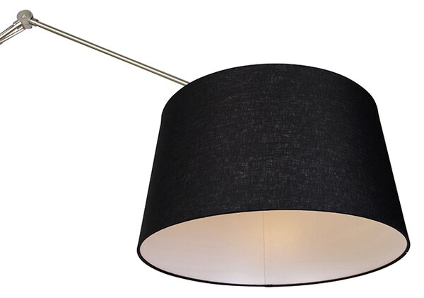 Lampada da terra moderna in acciaio con paralume in lino nero 45 cm - Editor