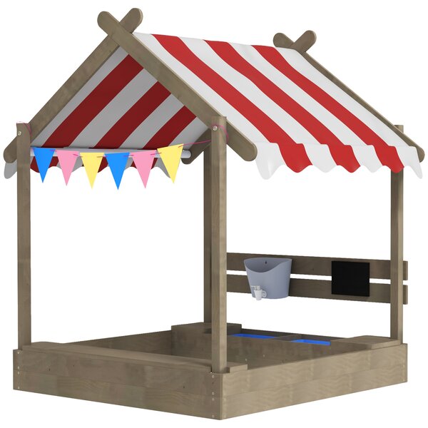 Outsunny Sabbiera con tettuccio, con set di giochi, in legno massello trattato, 124 x 116 x 146 cm, Grigio | Aosom Italy