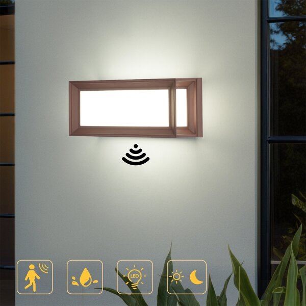Brilagi - Applique da esterno LED con sensore PARKER LED/12W/230V marrone IP44