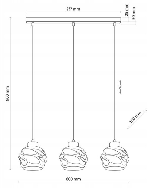 Lampadario a sospensione con cavo ZULIA 3xE27/15W/230V, nero/nero fumé