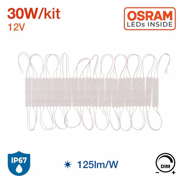 Catena da 20 moduli da 1.5W LED OSRAM 12VDC, IP67 da 125lm/W Colore Bianco Naturale 4.000K