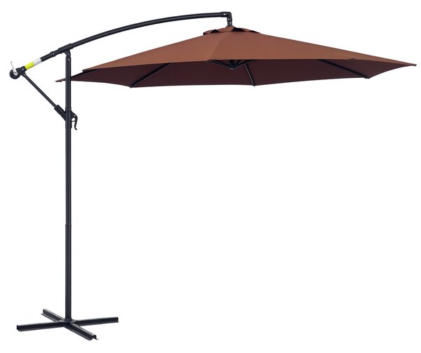 Outsunny Ombrellone da Giardino a Braccio Deluxe Inclinabile con Manovella, in Acciaio e Poliestere Φ2.95m, Marrone|Aosom