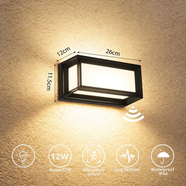 Brilagi - Applique LED da esterno con sensore PARKER LED/12W/230V nero IP44