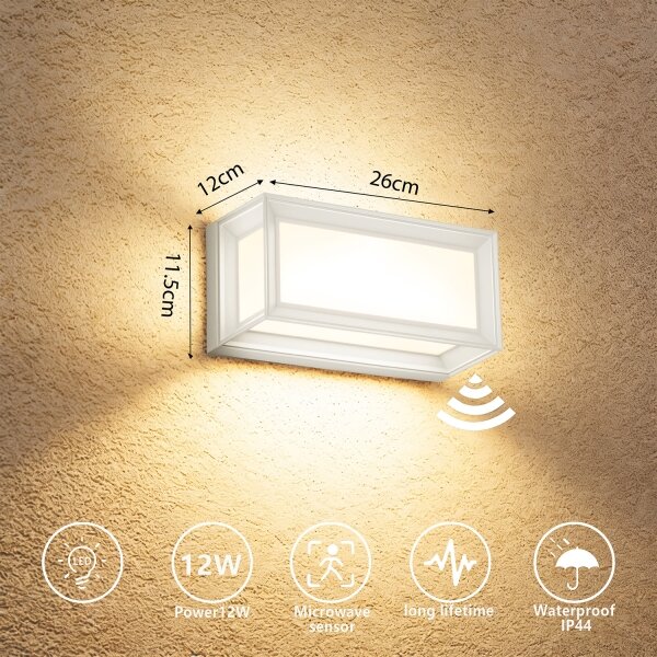 Brilagi - Lampada da parete a LED per esterni con sensore PARKER LED/12W/230V bianca IP44