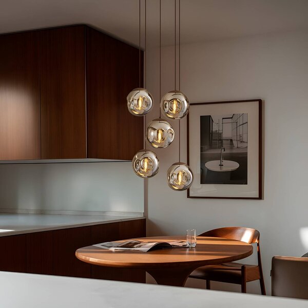 Lindby Lampada a sospensione in vetro Valentina, dimmerabile, Alluminio / Grigio / Zincato, Soggiorno / Sala da pranzo, Vetro, Design, Lampada a sospensione