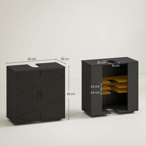 Kleankin Mobile Sottolavabo Bagno in Legno con Armadietto 2 Ante, 60x30x60cm, Nero|Aosom