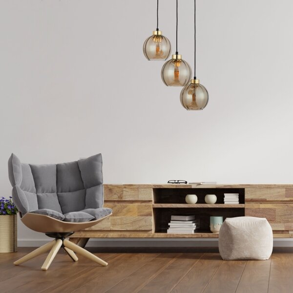 Lampadario LED a sospensione su cavo DEVI 3xE27/15W/230V nero/beige fumé