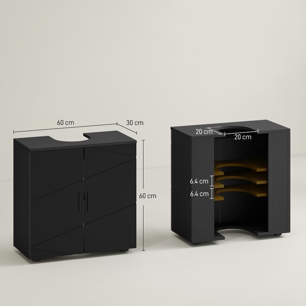Kleankin Mobile Sottolavabo Bagno per Piedistallo con Armadietto 2 Ante, 60x30x60cm, Nero|Aosom