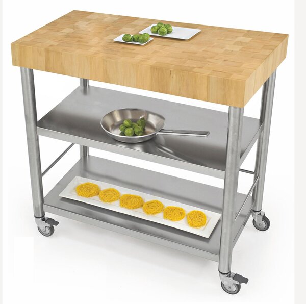 Carrello da cucina in carpino bianco tassellato , dimensioni 100x60x h 95 cm peso 69 kg con tagliere piano di lavoro carpino bianco listellare