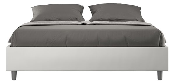 Letto Matrimoniale 160x190 cm con Rete e Contenitore Giroletto con Alzata Comoda Imbottito in Similpelle Azelia Bianco