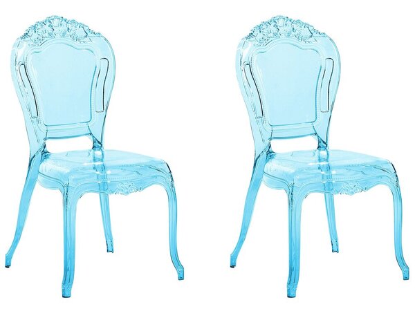 Set di 2 sedie da pranzo blu trasparente acrilico solido schienale senza braccioli impilabili design moderno vintage Beliani