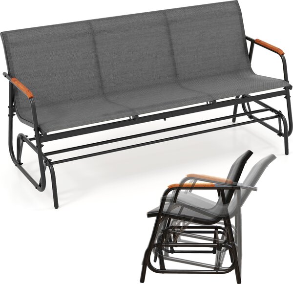 KOMFOTTEU Panchina da giardino a 3 posti, panchina a dondolo in tessuto con braccioli curvi, panchina fino a 450 kg, panchina da terrazza per giardino, balcone (74 x 169 x 84 cm)