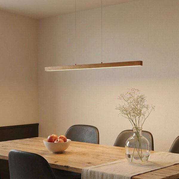 Lucande Lampada a sospensione LED Nihalo, legno, 122 cm, dimmerabile, CCT Nihalo Lucande, dimmerabile, Legno chiaro, Soggiorno / Sala da pranzo, Legno, Moderno