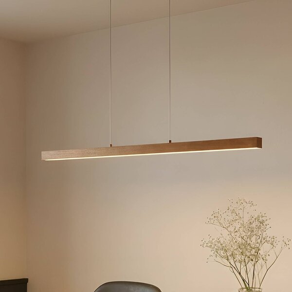 Lucande Lampada a sospensione LED Nihalo, legno, 122 cm, dimmerabile, CCT Nihalo Lucande, dimmerabile, Legno chiaro, Soggiorno / Sala da pranzo, Legno, Moderno
