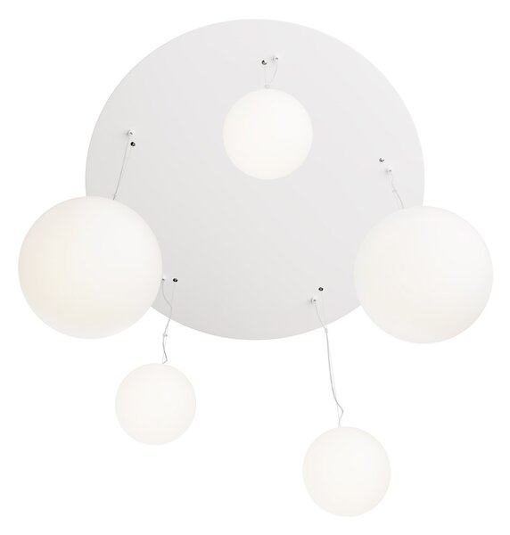 Lampadario Minimal Basic Form In Metallo Bianco 5 Luci Con Diffusori In Vetro