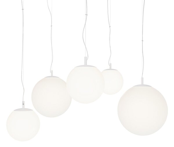 Lampadario Minimal Basic Form In Metallo Bianco 5 Luci Con Diffusori In Vetro