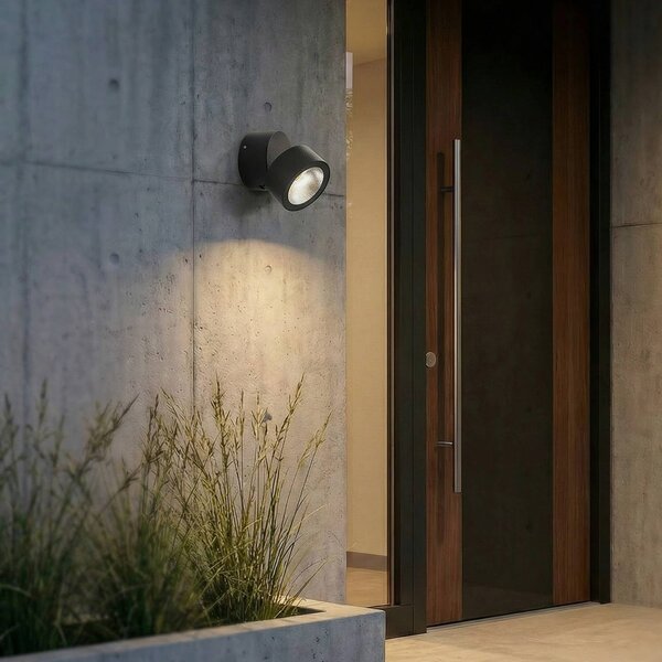 Faretto da soffitto LED Lindby Nolivar, nero, Ø 9 cm, IP54 Nolivar, Nero, Bagno, Alluminio, Moderno, Lampada LED da esterni