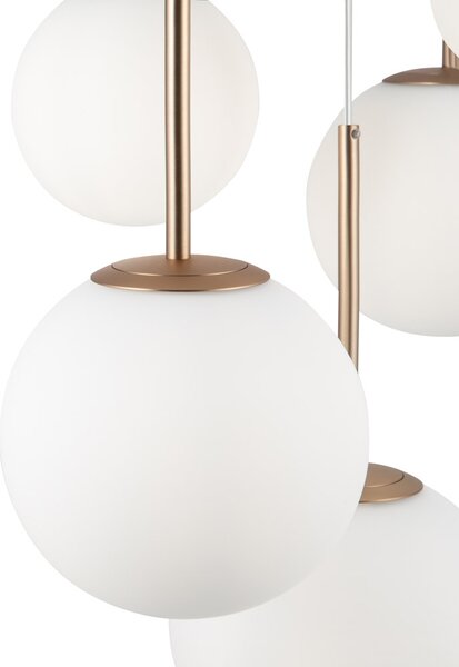 Lampadario Minimal Basic Form In Metallo Bianco E Oro 5 Luci E Diffusori Vetro