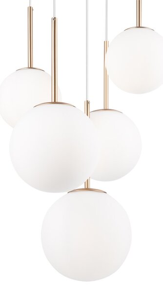 Lampadario Minimal Basic Form In Metallo Bianco E Oro 5 Luci E Diffusori Vetro