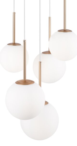 Lampadario Minimal Basic Form In Metallo Bianco E Oro 5 Luci E Diffusori Vetro