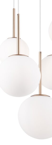 Lampadario Minimal Basic Form In Metallo Bianco E Oro 5 Luci E Diffusori Vetro
