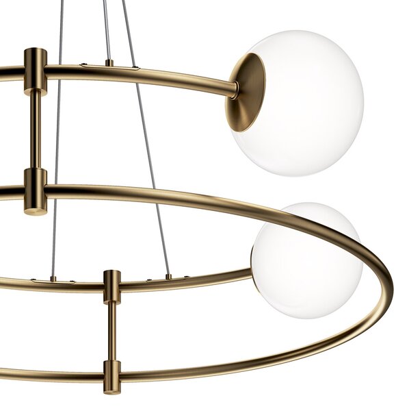 Lampadario Minimal Balance In Metallo Oro 4 Luci E Diffusori Sferici Bianchi
