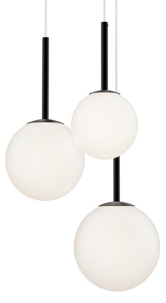 Lampadario Minimal Basic Form In Metallo Nero 3 Luci E Diffusori Bianchi