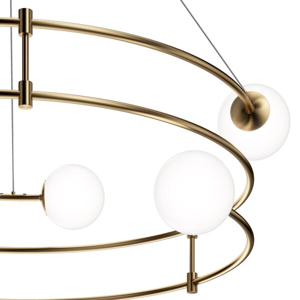 Lampadario Minimal Balance In Metallo Oro 6 Luci E Diffusori Sferici Bianchi