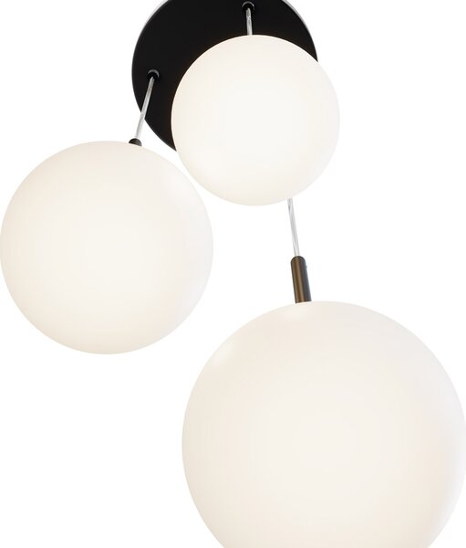 Lampadario Minimal Basic Form In Metallo Nero 3 Luci E Diffusori Bianchi