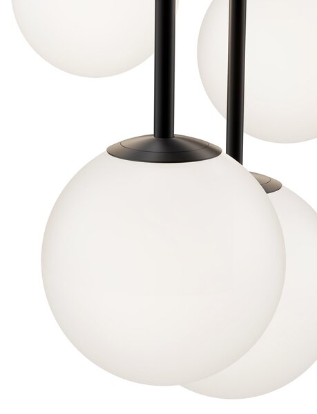 Lampadario Minimal Basic Form In Metallo Nero 5 Luci E Diffusori Bianchi