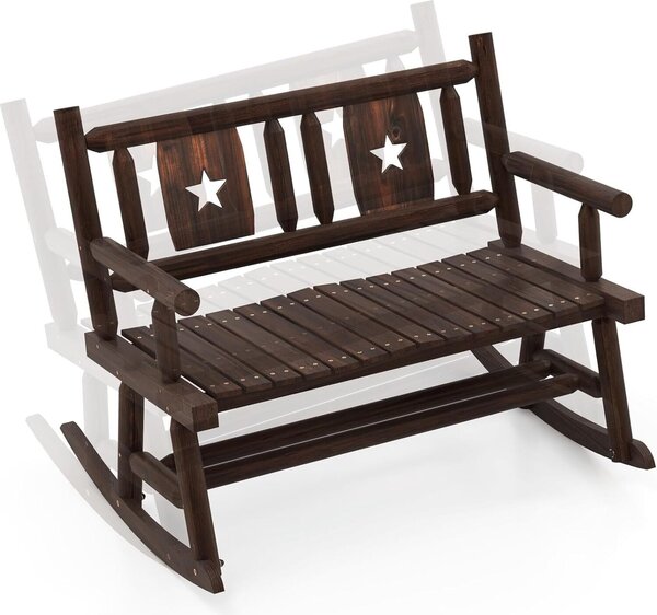 Panchina da giardino KOMFOTTEU, panchina a dondolo resistente alle intemperie, panca a 2 posti con schienale, panchina da parco in legno con portata fino a 320 kg, 111 x 85 x 89 cm