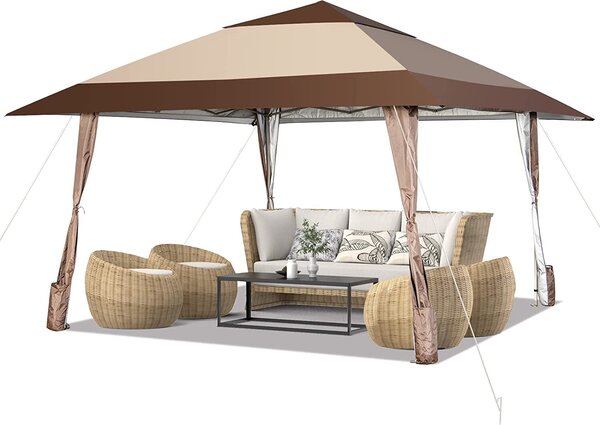 KOMFOTTEU 3,9 x 3,9 m: gazebo da giardino regolabile in altezza, gazebo pieghevole e trasportabile con borsa per il trasporto, ruote e 4 sacchi di sabbia; tenda da giardino e da festa per giardino, terrazza e cortile