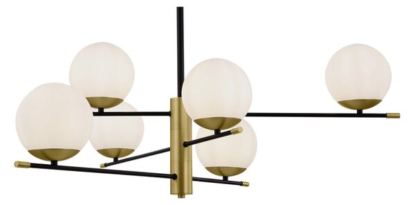 Lampadario Contemporanea Nostalgia Metallo Oro Opaco 6 Luci Diffusori Bianchi