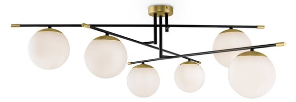 Lampadario Contemporaneo Nostalgia Metallo Oro Opaco 6 Luci Diffusori Bianchi