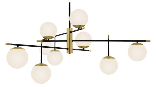 Lampadario Contemporanea Nostalgia Metallo Oro Opaco 9 Luci Diffusori Bianchi