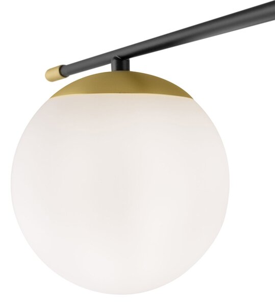 Lampadario Contemporaneo Nostalgia Metallo Oro Opaco 6 Luci Diffusori Bianchi