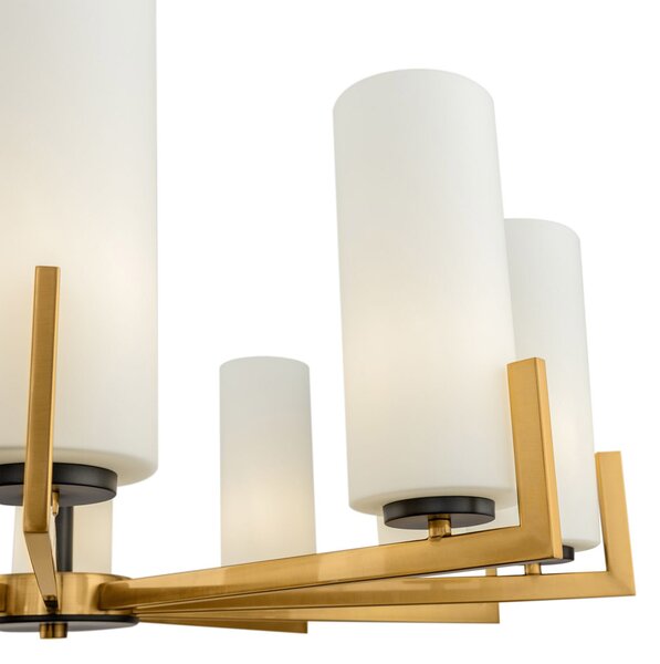 Lampadario Contermporaneo Fortano 10 Luci Metallo Ottone Diffusori Vetro Bianchi