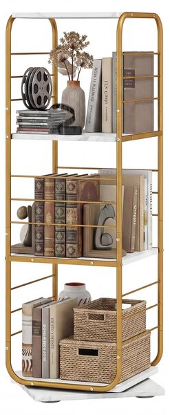 KOMFOTTEU Libreria, girevole a 360°, scaffale angolare a 4 ripiani, salvaspazio, struttura in metallo, per ufficio, studio, soggiorno, 40 x 40 x 115 cm (oro e bianco)