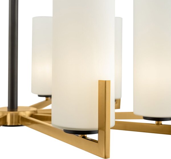 Lampadario Contermporaneo Fortano 10 Luci Metallo Ottone Diffusori Vetro Bianchi