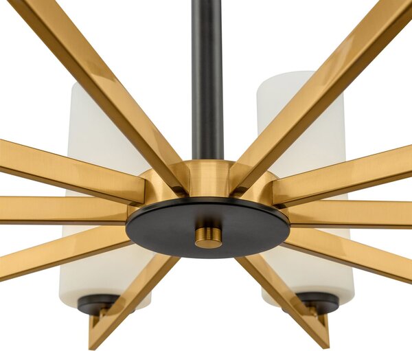 Lampadario Contermporaneo Fortano 10 Luci Metallo Ottone Diffusori Vetro Bianchi