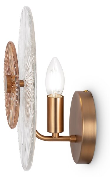 Applique Contemporanea Aster 1 Luce Con Diffusore Vetro E Rosone Oro In Metallo