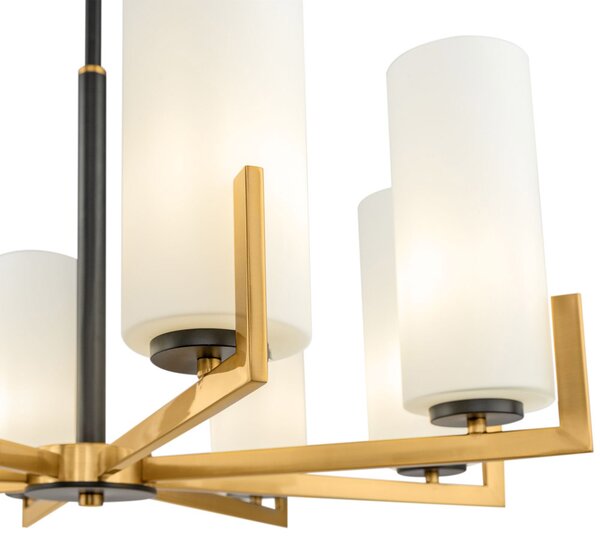 Lampadario Contermporaneo Fortano 8 Luci Metallo Ottone Diffusori Vetro Bianchi