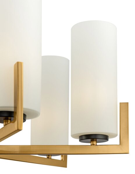 Lampadario Contermporaneo Fortano 6 Luci Metallo Ottone Diffusori Vetro Bianchi